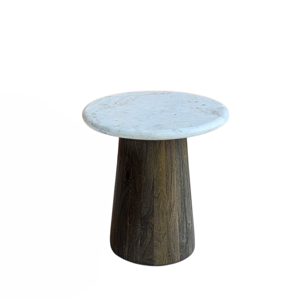 BORDS SIDE TABLE ΛΕΥΚΟ ΜΑΡΜΑΡΟ ΚΑΡΥΔΙ ΣΚΟΥΡΟ 45x45x47cm